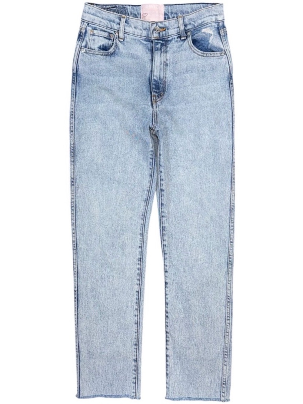 REVICE Denim Jeans High Rise Straight Leg Acid Wash Distressed Raw Hem Womens 28